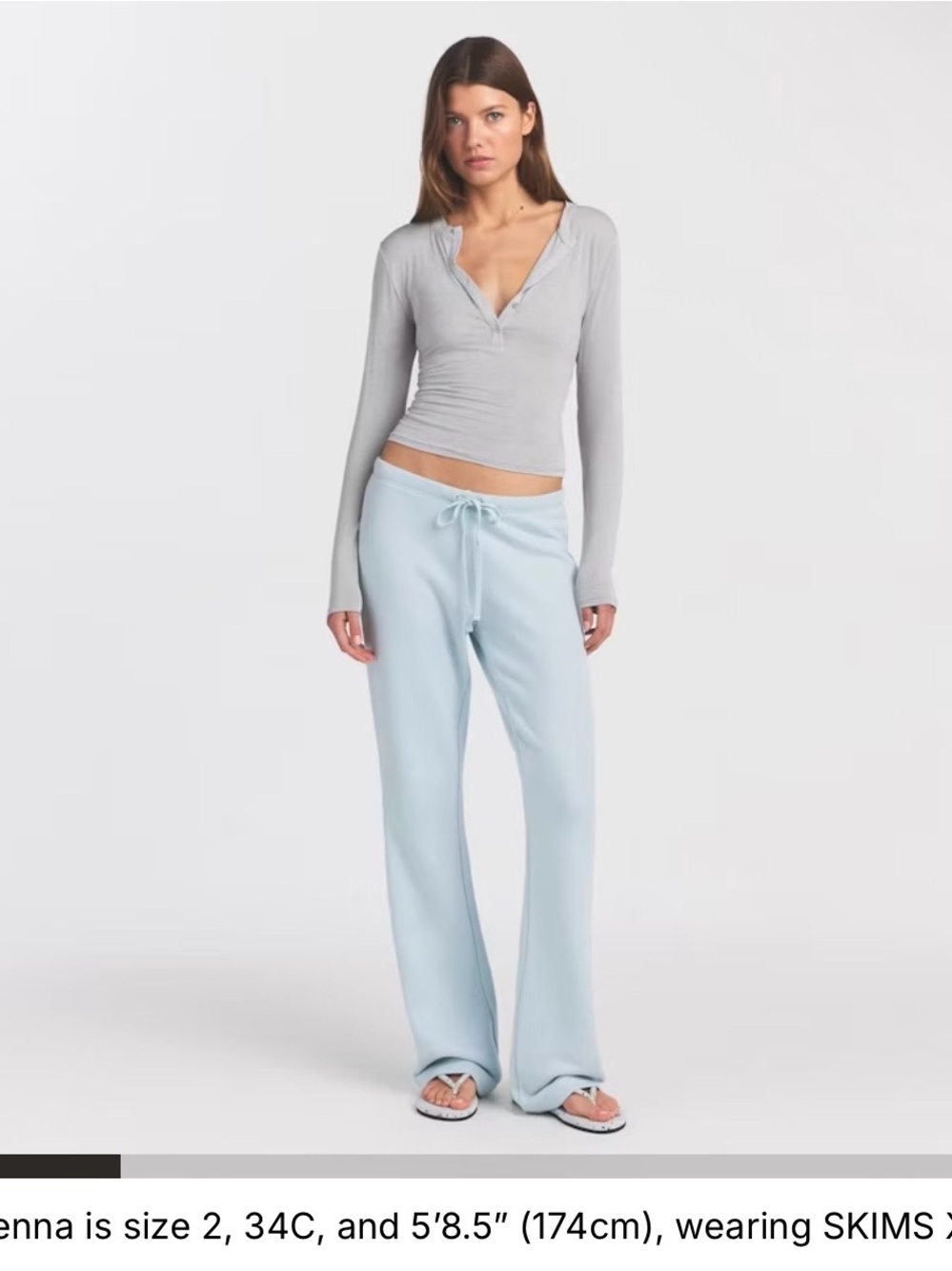 SKIMS Light Blue Long Sleeve Henley Top - Pale Gray